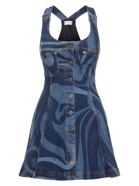 Printed denim mini dress