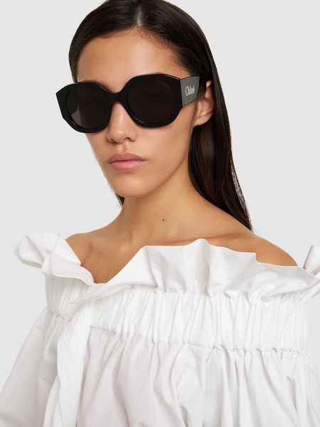 Oversized logo round acetate sunglasses