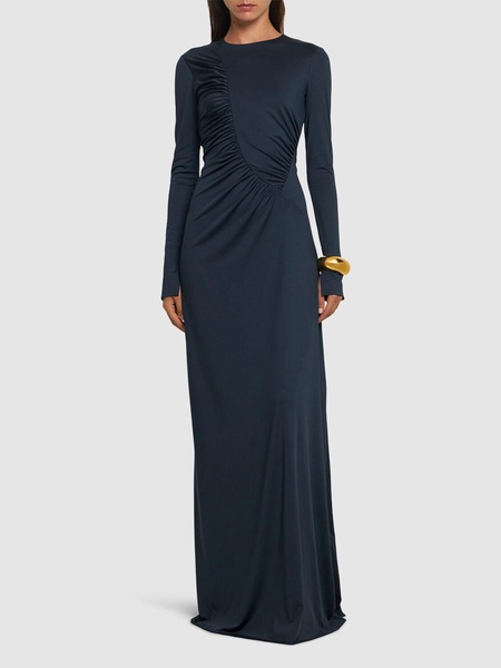 Ruched fluid jersey long dress