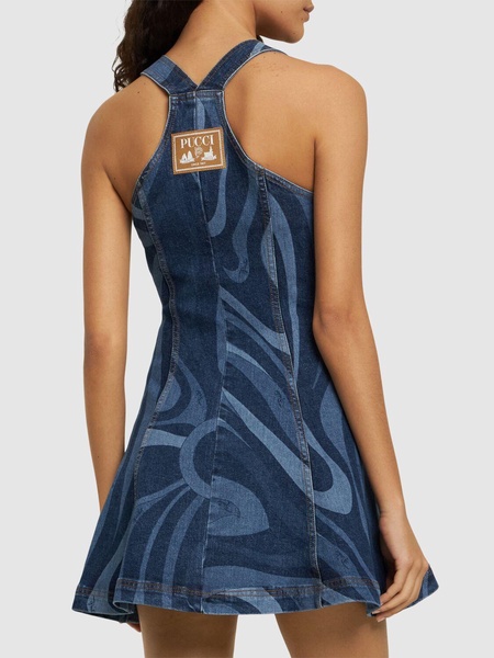 Printed denim mini dress