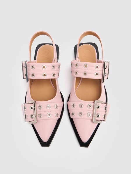 Buckle-embellished slingback leather ballet flats