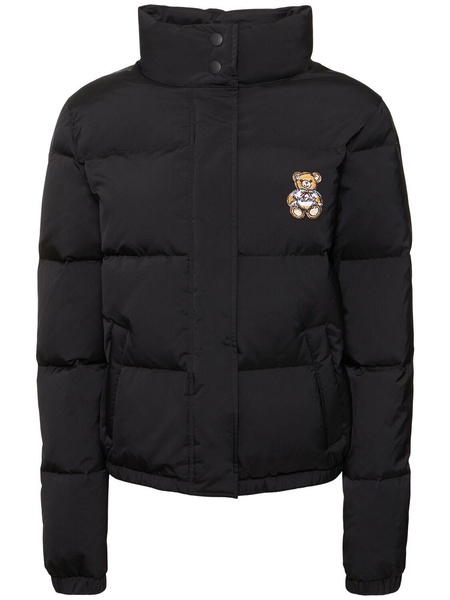 Nylon teddy bear patch puffer jacket