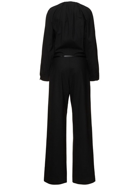 Stretch wool blend jumpsuit w/ belt