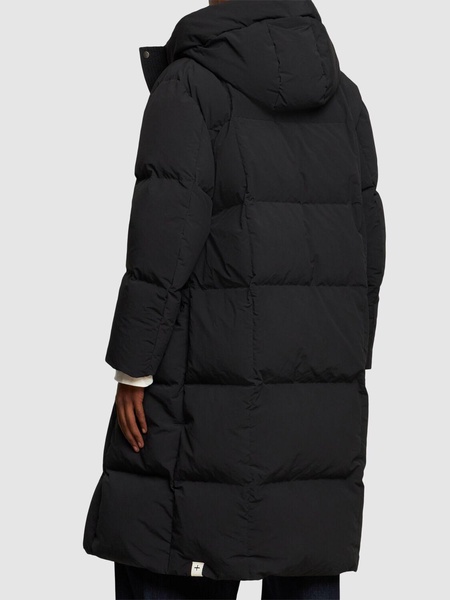 Hooded nylon down long jacket