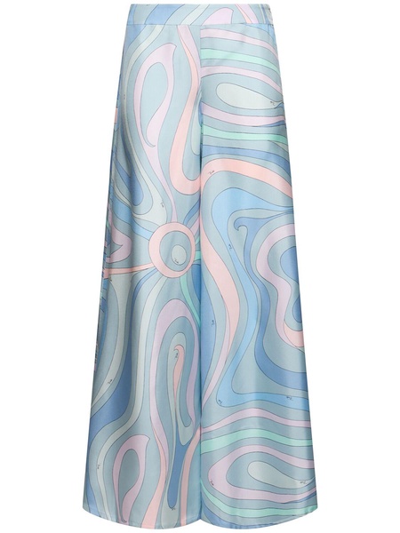 Printed silk twill wide pants