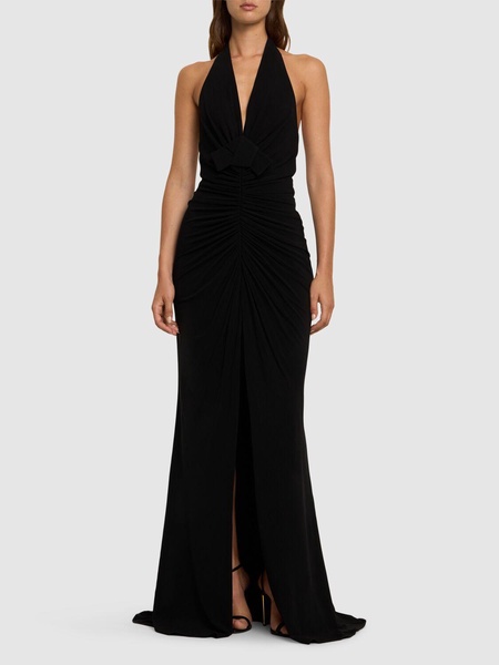 Long draped jersey halter dress