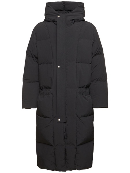 Hooded nylon down long jacket