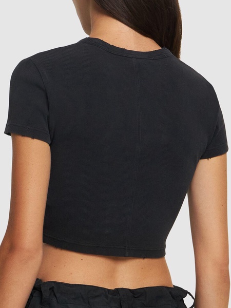 Distressed ribbed cotton crop t-shirt