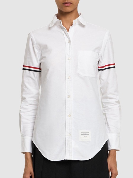 Classic round collar shirt w/ grosgrain