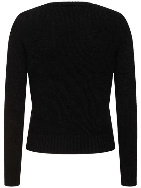 Embellished neck l/s wool knit top