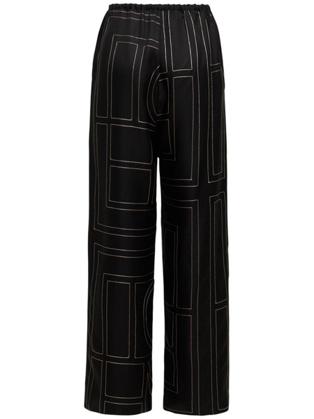 Monogram embroidered silk pants