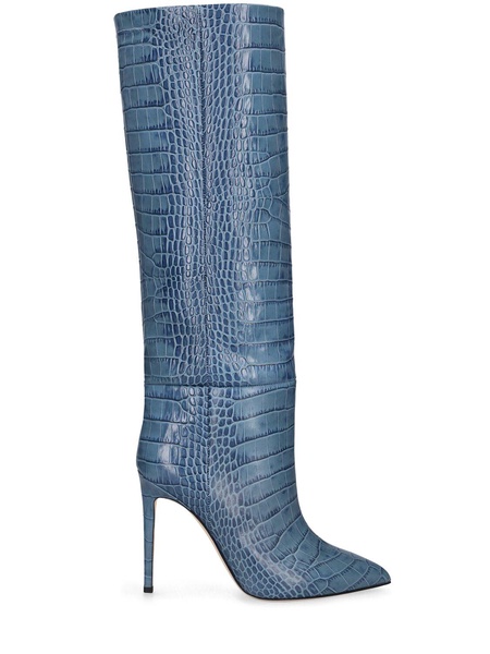 105mm Croc embossed leather tall boots