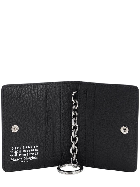 Grained leather card holder