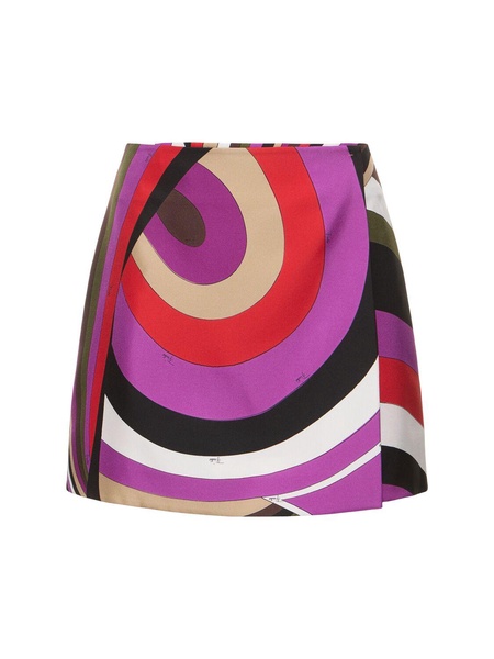 Printed silk twill mini skirt