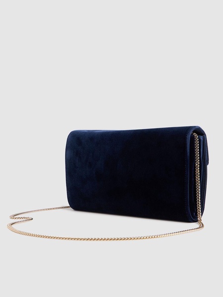 Velvet clutch w/embellished buckle