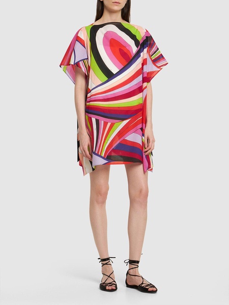 Iride printed voile mini kaftan dress