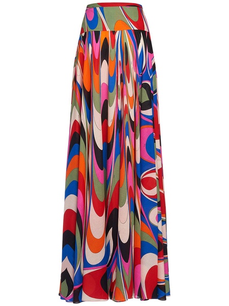 Cotton high waist wide long skirt