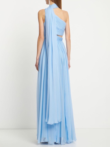 One shoulder draped chiffon long dress