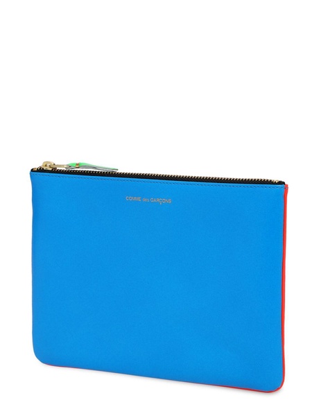 Super fluo bi-color leather pouch