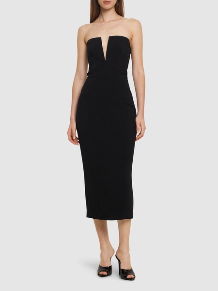 Strapless stretch wool & silk midi dress