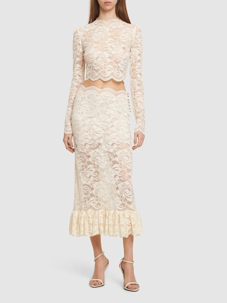 High rise lace flared midi skirt