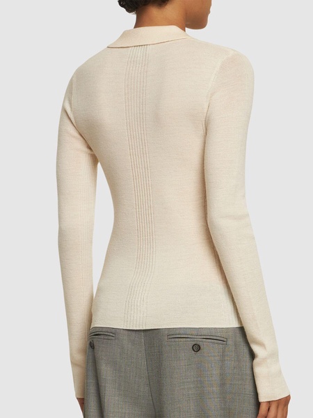 Ribbed wool polo sweater