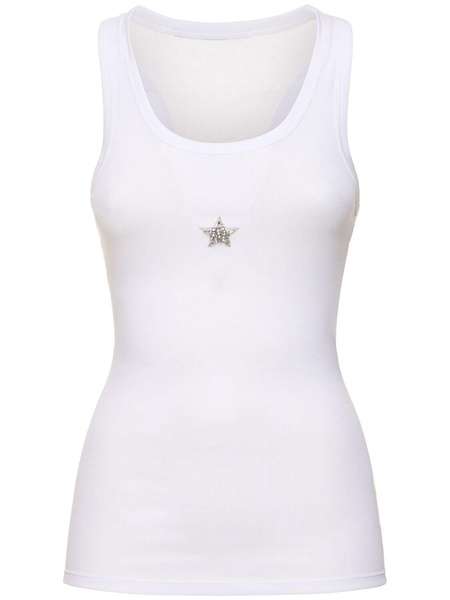 Crystal embellished jersey tank top