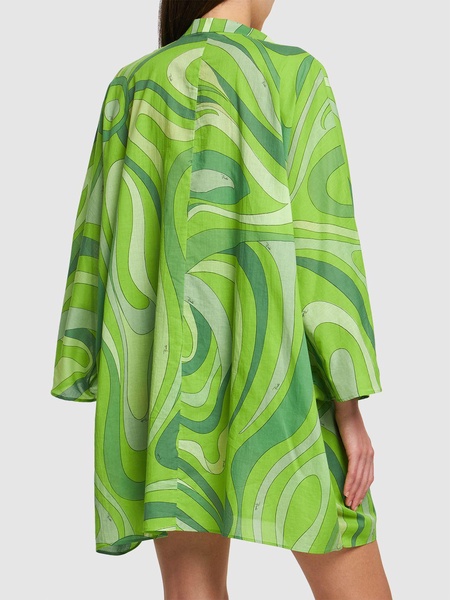 Marmo printed voile mini kaftan dress