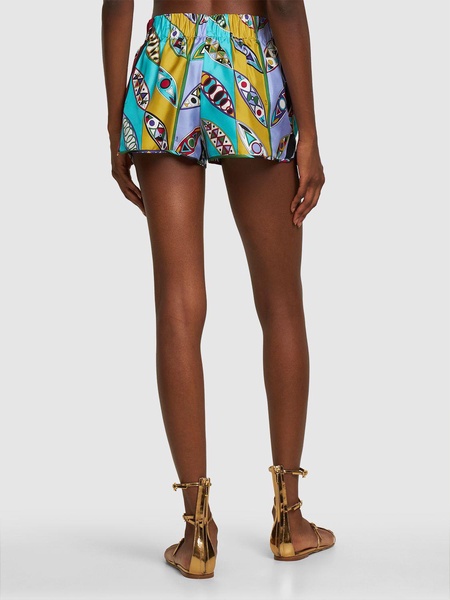 Girandole printed silk twill mini shorts