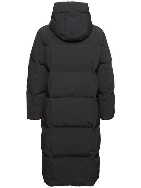 Hooded nylon down long jacket