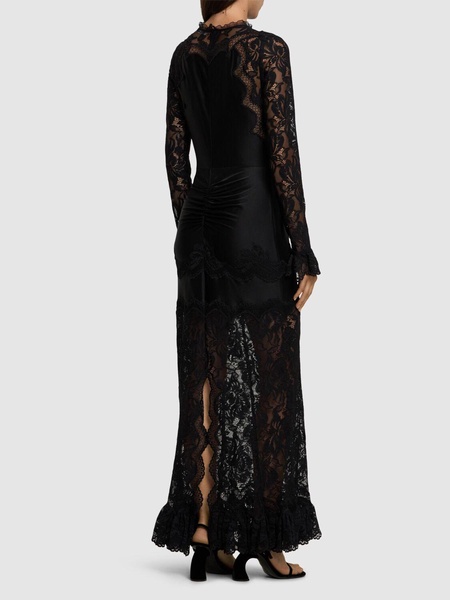 Stretch lace jersey long dress