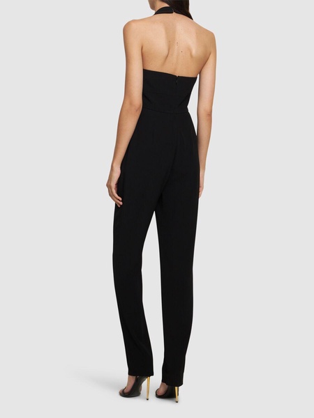 V-neck tailored crepe jumpsuit