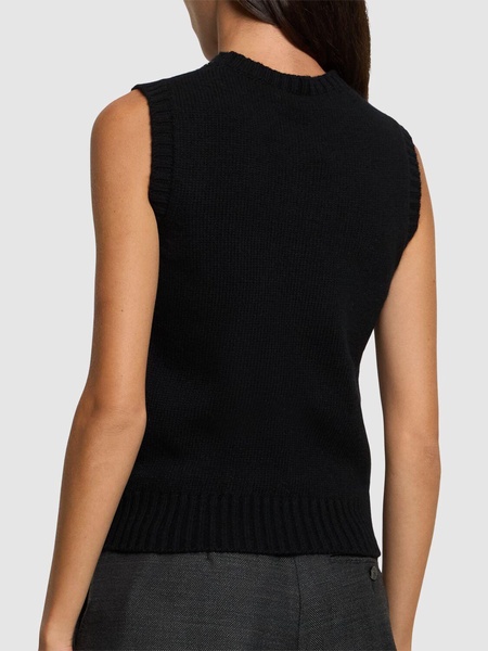 Embellished sleeveless wool knit top