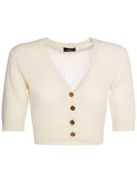 Openwork wool knit crop cardigan