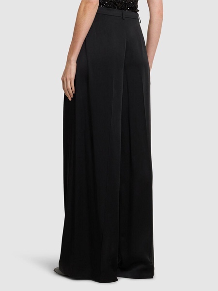 Pleated satin high rise wide pants