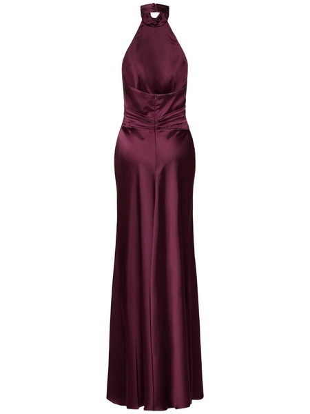 Halter neck satin long dress w/flower