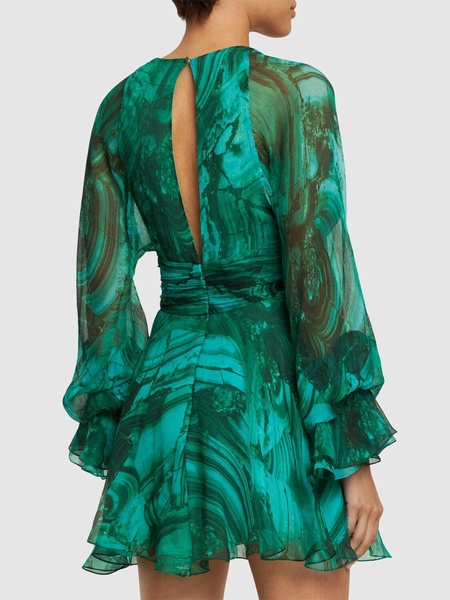 Malachite printed silk chiffon dress