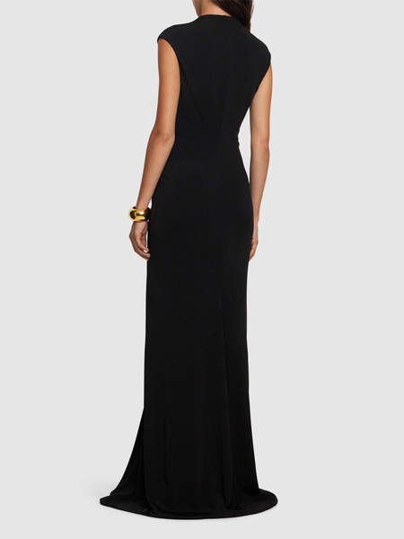 Stretch sable jersey draped long dress