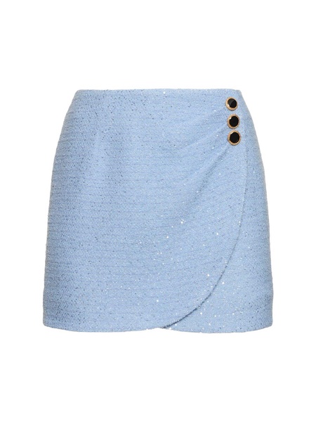 Sequined tweed draped mini skirt