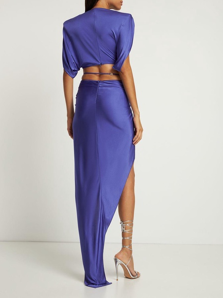 Deep v neck jersey slit midi dress