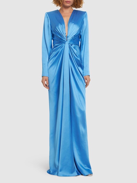 Draped light satin long dress