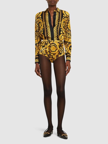 Black and Yellow Shirt with Barocco Print in Silk Woman