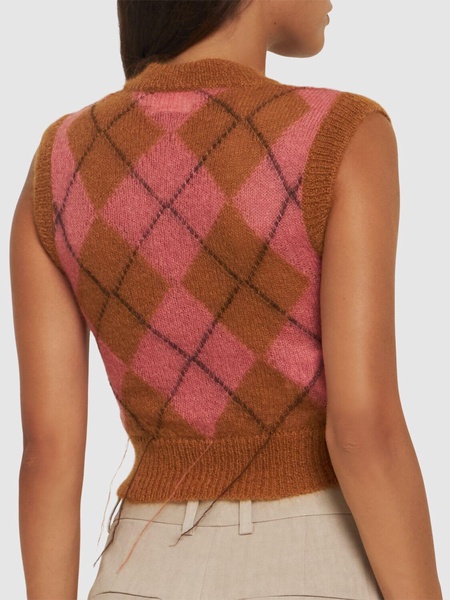 Mohair blend intarsia v neck vest