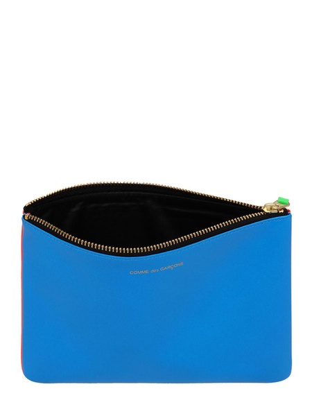 Super fluo bi-color leather pouch