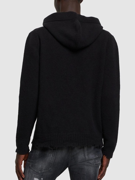 Destroyed wool knit hoodie