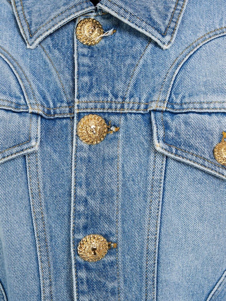 Puff-Sleeve Denim Peplum Jacket