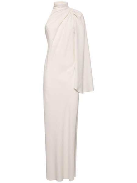 One sleeve draped cady maxi dress