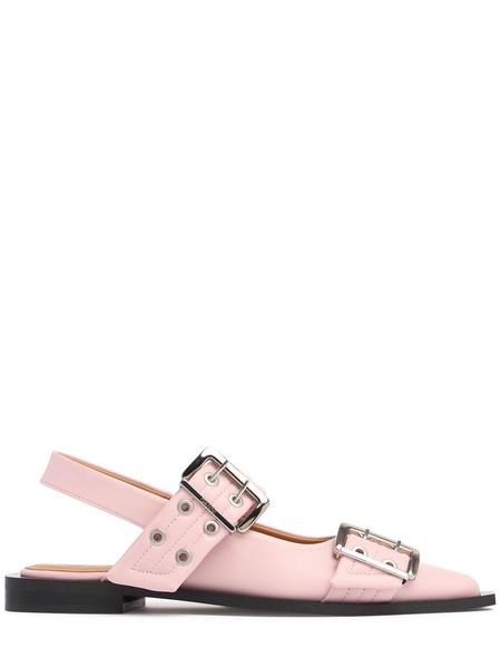 Buckle-embellished slingback leather ballet flats