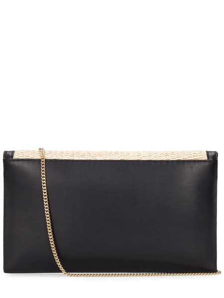 London raffia & smooth leather clutch