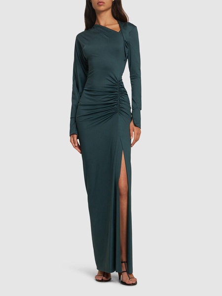 Slash-neck jersey gown